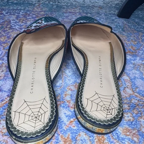 Charlotte Olympia Green and Red Animal Print Mules - Picture 6 of 8